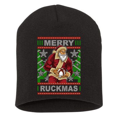 Rugby Ugly Christmas Santa Merry Ruckmas Xmas Short Acrylic Beanie