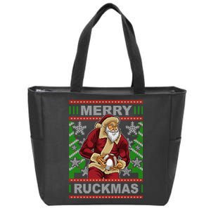 Rugby Ugly Christmas Santa Merry Ruckmas Xmas Zip Tote Bag