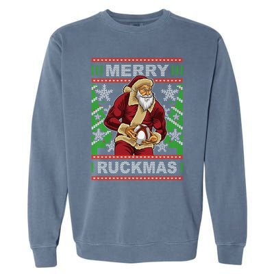 Rugby Ugly Christmas Santa Merry Ruckmas Xmas Garment-Dyed Sweatshirt