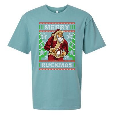 Rugby Ugly Christmas Santa Merry Ruckmas Xmas Sueded Cloud Jersey T-Shirt