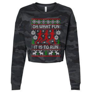 Running Ugly Christmas "Oh What Fun It Is To Run" Funny Ugly Cropped Pullover Crew