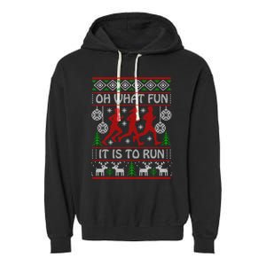 Running Ugly Christmas "Oh What Fun It Is To Run" Funny Ugly Garment-Dyed Fleece Hoodie