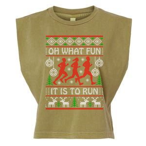 Running Ugly Christmas "Oh What Fun It Is To Run" Funny Ugly Garment-Dyed Women's Muscle Tee