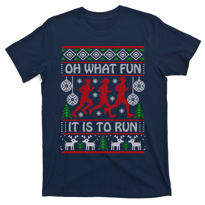 Running Ugly Christmas "Oh What Fun It Is To Run" Funny Ugly T-Shirt