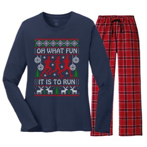 Running Ugly Christmas "Oh What Fun It Is To Run" Funny Ugly Women's Long Sleeve Flannel Pajama Set 