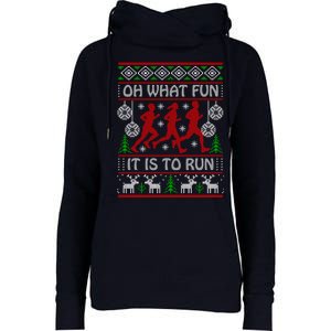 Running Ugly Christmas "Oh What Fun It Is To Run" Funny Ugly Womens Funnel Neck Pullover Hood