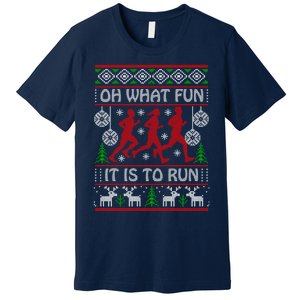 Running Ugly Christmas "Oh What Fun It Is To Run" Funny Ugly Premium T-Shirt