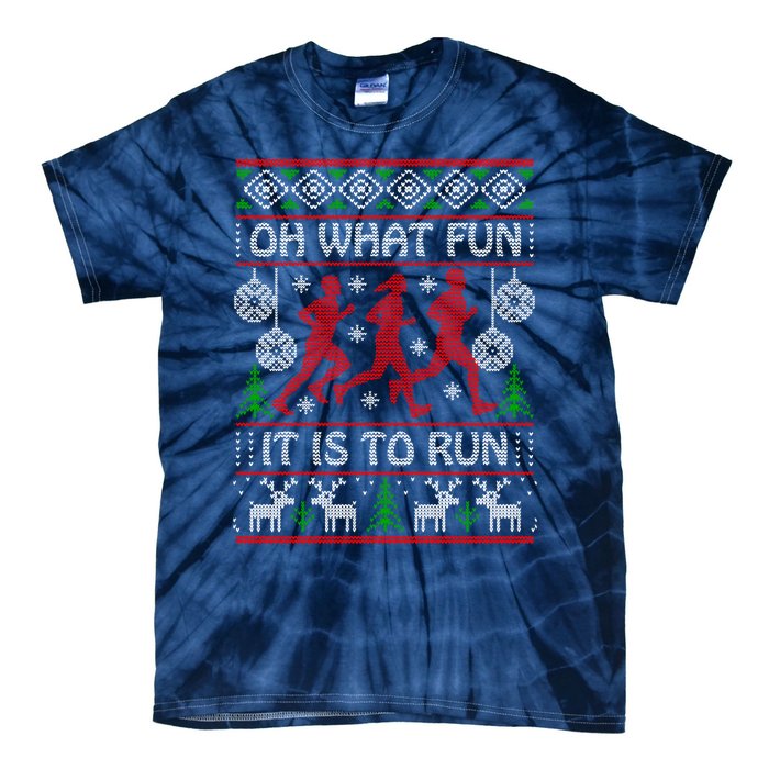 Running Ugly Christmas "Oh What Fun It Is To Run" Funny Ugly Tie-Dye T-Shirt