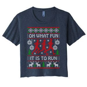 Running Ugly Christmas "Oh What Fun It Is To Run" Funny Ugly Women's Crop Top Tee