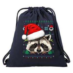 Raccoon Ugly Christmas Santa Hat Xmas Gift Drawstring Bag