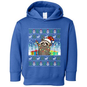 Raccoon Ugly Christmas Xmas Lights Santa Raccoon Gift Toddler Hoodie