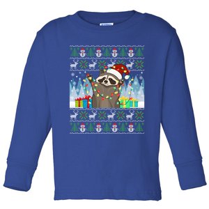 Raccoon Ugly Christmas Xmas Lights Santa Raccoon Gift Toddler Long Sleeve Shirt