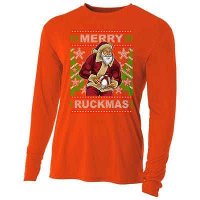 Rugby Ugly Christmas Santa Merry Ruckmas Xmas Great Gift Cooling Performance Long Sleeve Crew