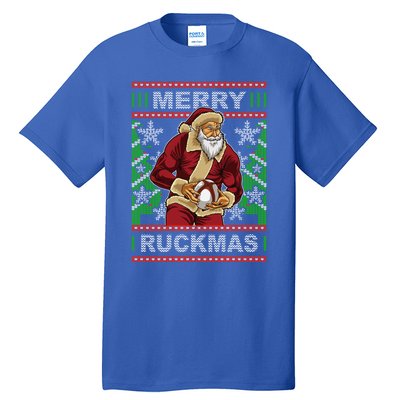 Rugby Ugly Christmas Santa Merry Ruckmas Xmas Great Gift Tall T-Shirt