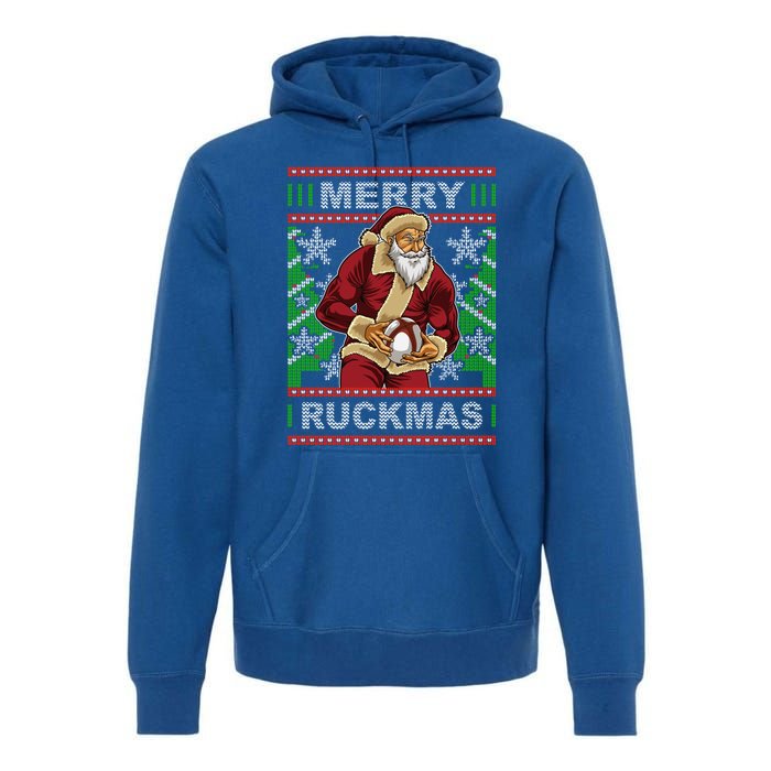 Rugby Ugly Christmas Santa Merry Ruckmas Xmas Great Gift Premium Hoodie