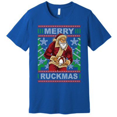 Rugby Ugly Christmas Santa Merry Ruckmas Xmas Great Gift Premium T-Shirt