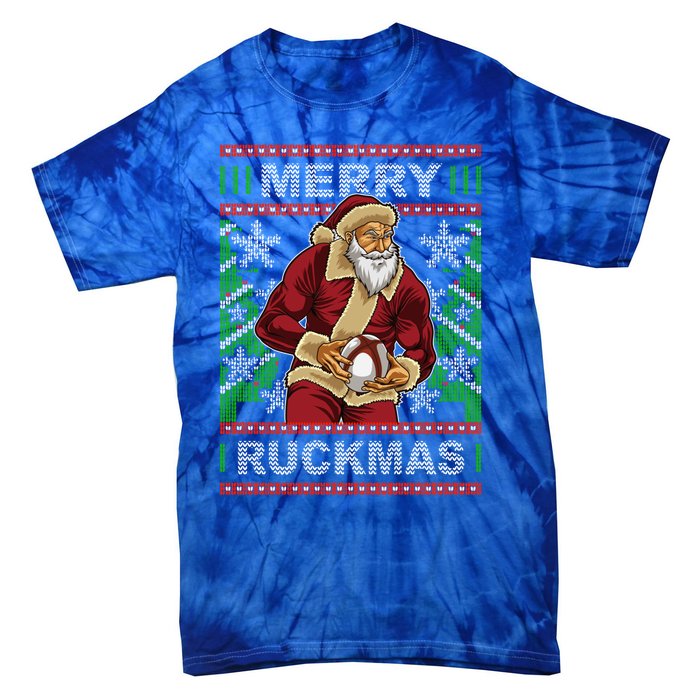 Rugby Ugly Christmas Santa Merry Ruckmas Xmas Great Gift Tie-Dye T-Shirt