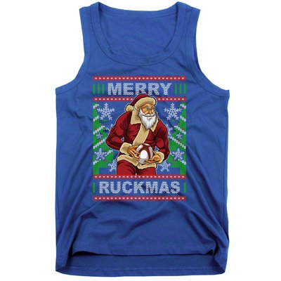 Rugby Ugly Christmas Santa Merry Ruckmas Xmas Great Gift Tank Top