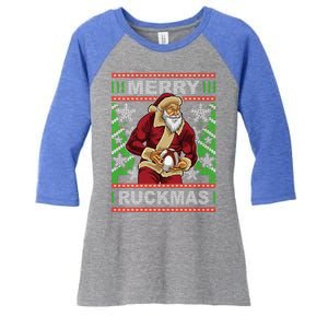 Rugby Ugly Christmas Santa Merry Ruckmas Xmas Great Gift Women's Tri-Blend 3/4-Sleeve Raglan Shirt