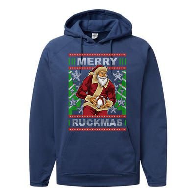 Rugby Ugly Christmas Santa Merry Ruckmas Xmas Great Gift Performance Fleece Hoodie