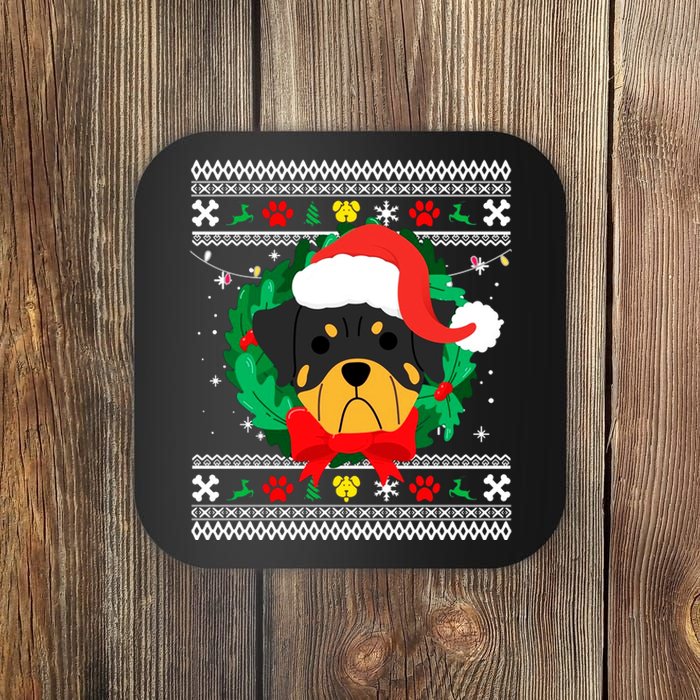 Rottweiler Ugly Christmas Sweater Rottie Coaster