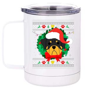 Rottweiler Ugly Christmas Sweater Rottie 12 oz Stainless Steel Tumbler Cup