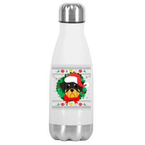 Rottweiler Ugly Christmas Sweater Rottie Stainless Steel Insulated Water Bottle