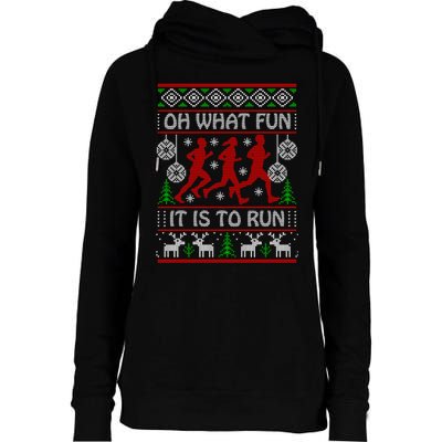 Running Ugly Christmas Oh What Fun It Is To Run Funny Ugly Womens Funnel Neck Pullover Hood