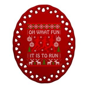 Running Ugly Christmas Oh What Fun It Is To Run Funny Ugly Ceramic Oval Ornament