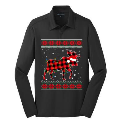 Reindeer Ugly Christmas Sweater Silk Touch Performance Long Sleeve Polo