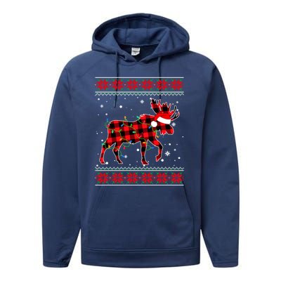 Reindeer Ugly Christmas Sweater Performance Fleece Hoodie