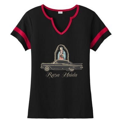 Raza Unida Chicano Low Rider Mexican Hombre Ladies Halftime Notch Neck Tee