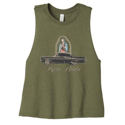 Raza Unida Chicano Low Rider Mexican Hombre Women's Racerback Cropped Tank