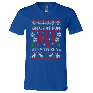 Running Ugly Christmas Oh What Fun It Is To Run Funny Ugly Gift V-Neck T-Shirt