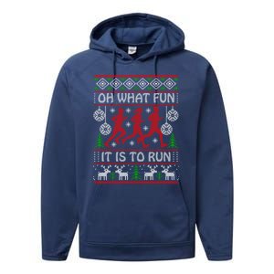 Running Ugly Christmas Oh What Fun It Is To Run Funny Ugly Gift Performance Fleece Hoodie