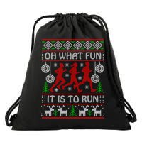 Running Ugly Christmas Oh What Fun It Is To Run Funny Ugly Gift Drawstring Bag