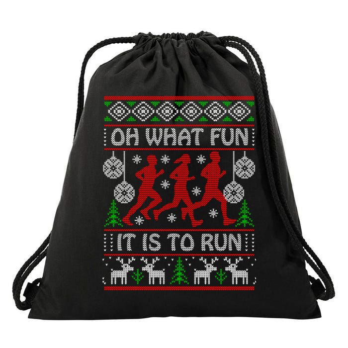Running Ugly Christmas Oh What Fun It Is To Run Funny Ugly Gift Drawstring Bag
