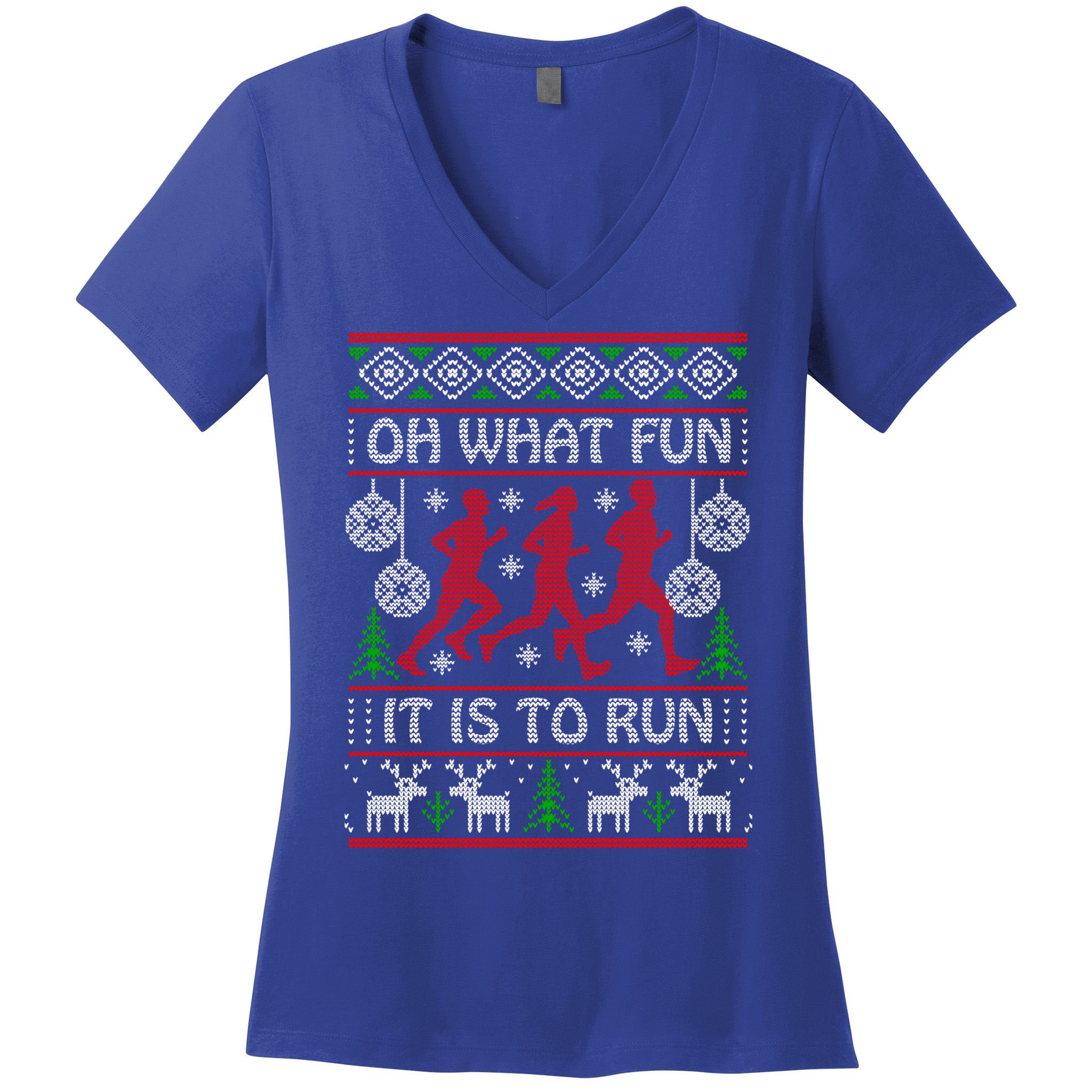 Running Ugly Christmas Oh What Fun It Is To Run Funny Ugly Gift Women's V-Neck T-Shirt