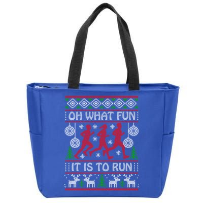 Running Ugly Christmas Oh What Fun It Is To Run Funny Ugly Gift Zip Tote Bag
