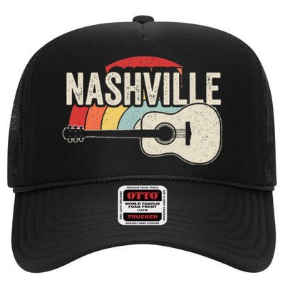 Retro Unique Country Music Lovers Nashville Musician Guitar High Crown Mesh Back Trucker Hat