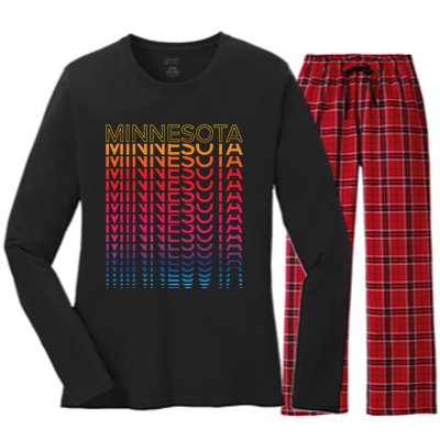 Retro Usa Colorful State Nostalgic Minnesota Women's Long Sleeve Flannel Pajama Set 