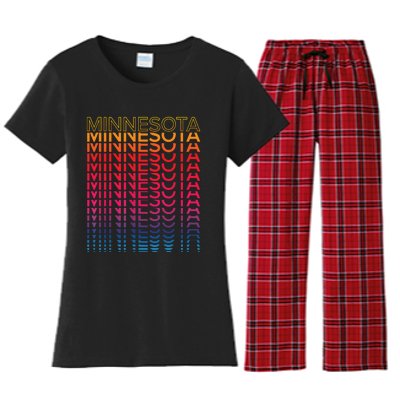 Retro Usa Colorful State Nostalgic Minnesota Women's Flannel Pajama Set