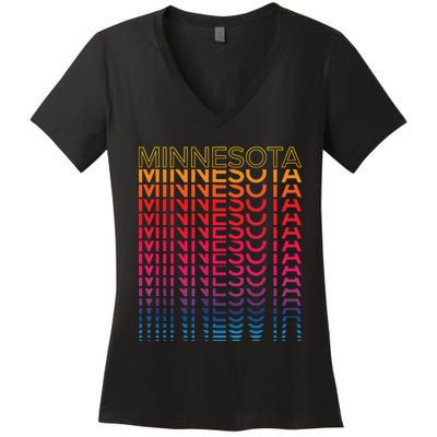 Retro Usa Colorful State Nostalgic Minnesota Women's V-Neck T-Shirt