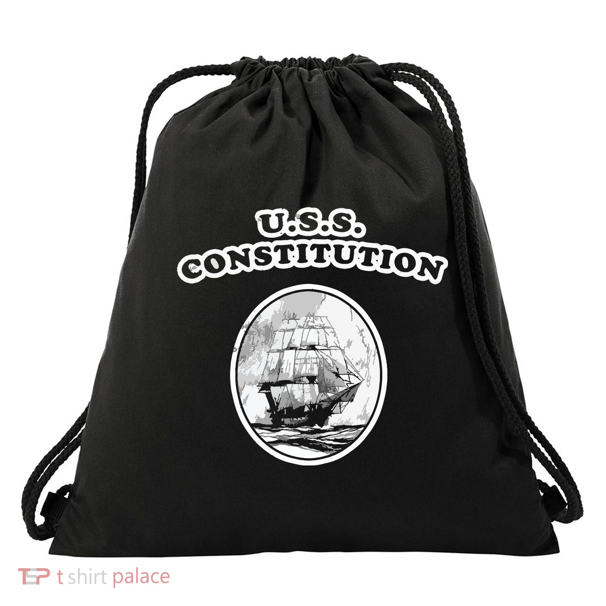 Retro USS Constitution By Turbo Volcano Drawstring Bag