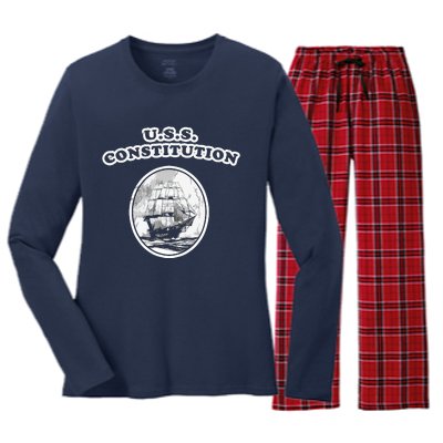 Retro USS Constitution By Turbo Volcano Women's Long Sleeve Flannel Pajama Set 