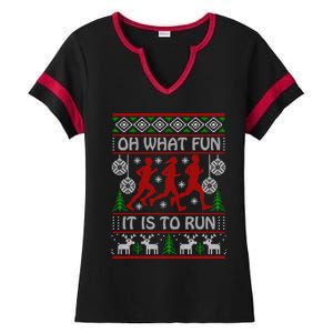 Running Ugly Christmas Oh What Fun It Is To Run Funny Ugly Gift Ladies Halftime Notch Neck Tee