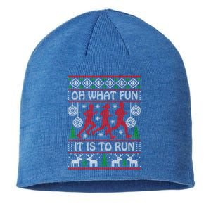 Running Ugly Christmas Oh What Fun It Is To Run Funny Ugly Gift Sustainable Beanie