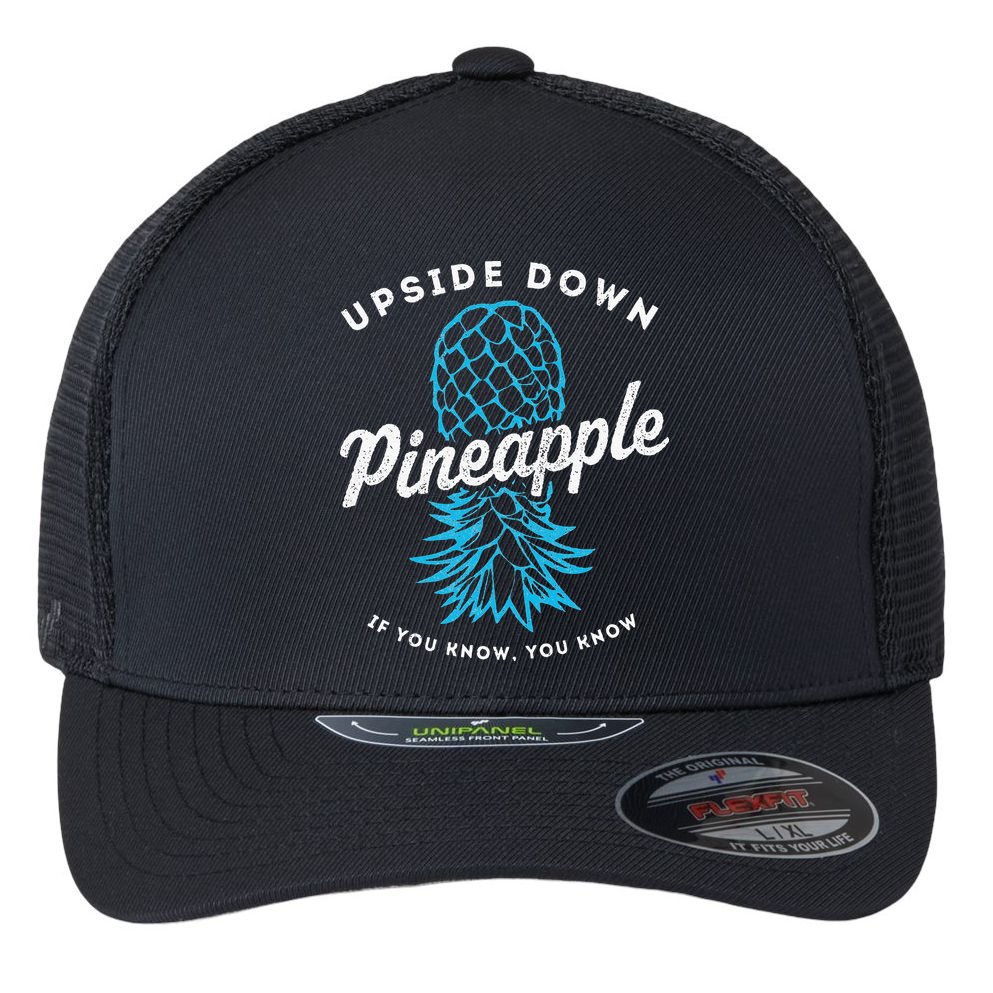 Retro Upside Down Pineapple Swinger Flexfit Unipanel Trucker Cap