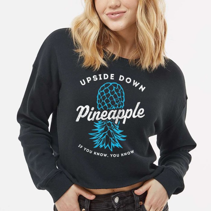 Retro Upside Down Pineapple Swinger Cropped Pullover Crew