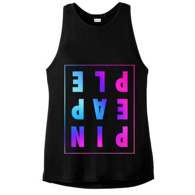 Retro Upside Down Pineapple Swinger Pastel Text Grid Ladies PosiCharge Tri-Blend Wicking Tank